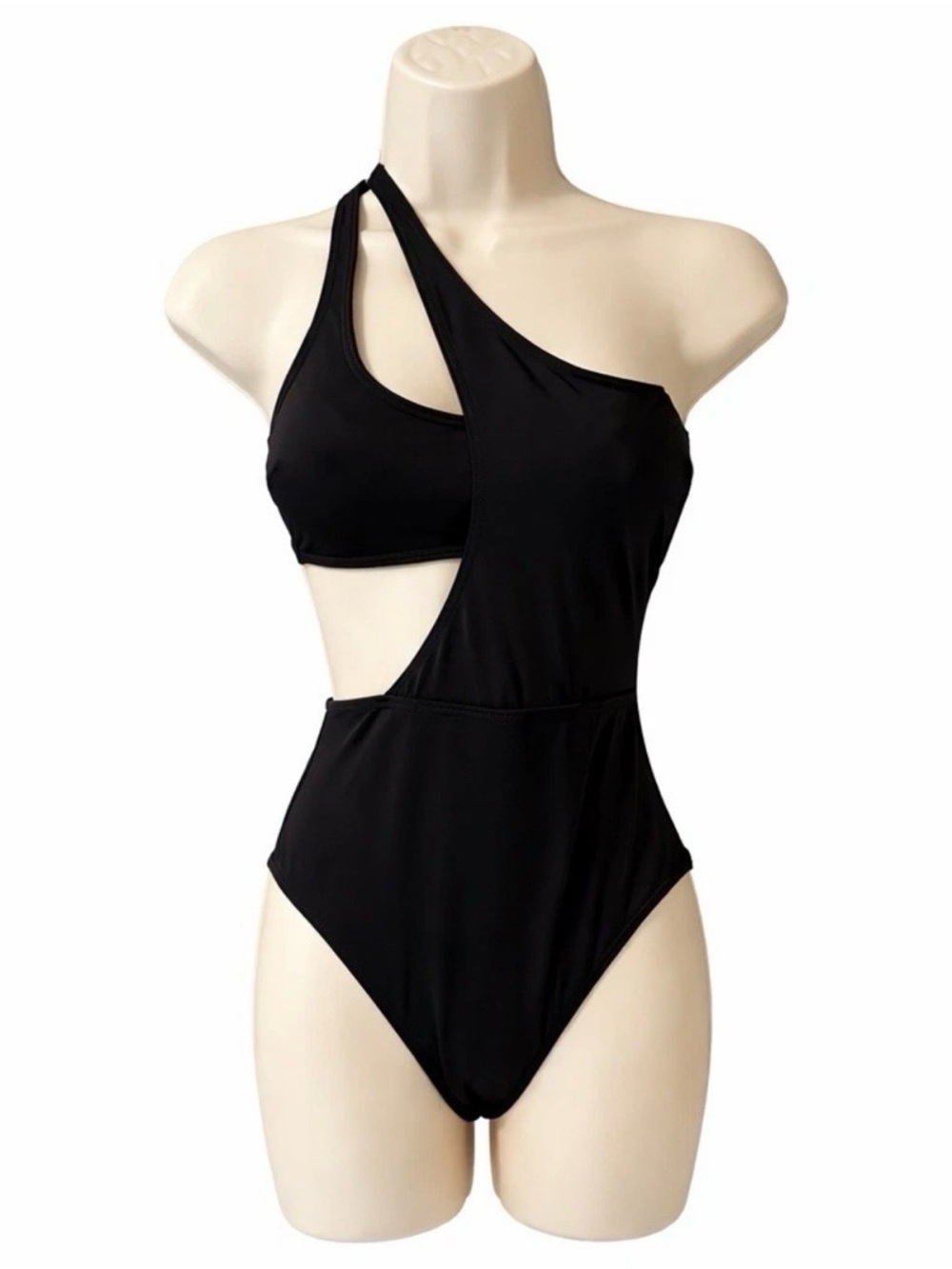 Adore Me Black One-Shoulder Cutout One-Piece Swimsuit Padded Size XS NWT